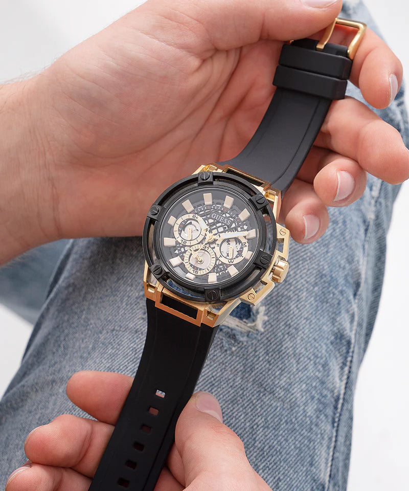  Shop Authentic Guess Force Analog Black Dial Black Leather Strap Watch For Men - W0674G6 - Luxxuri