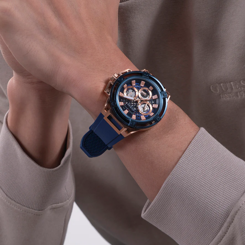  Shop Authentic Guess Commander Blue Dial Blue Rubber Strap Watch for Men - GW0211G4 - Luxxuri
