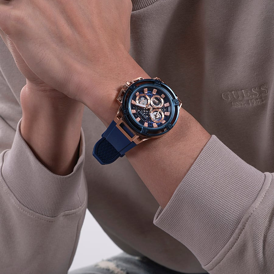  Shop Authentic Guess Matrix Multifunction Blue Dial Blue Rubber Strap Watch For Men - GW0423G1 - Luxxuri