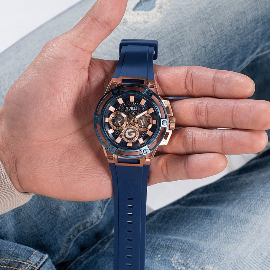  Shop Authentic Guess Matrix Multifunction Blue Dial Blue Rubber Strap Watch For Men - GW0423G1 - Luxxuri