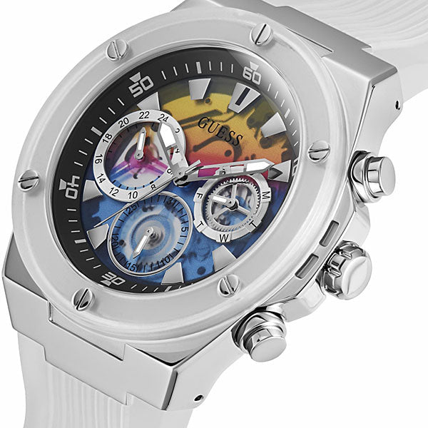  Shop Authentic Guess Poseidon Chronograph Rainbow Dial White Silicone Strap Watch For Men - GW0425G4 - Luxxuri