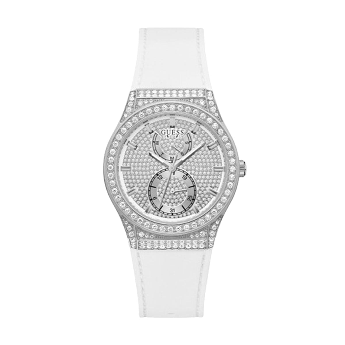  Shop Authentic Guess Princess Crystals Silver Dial White Silicone Strap Watch For Women - GW0439L1 - Luxxuri