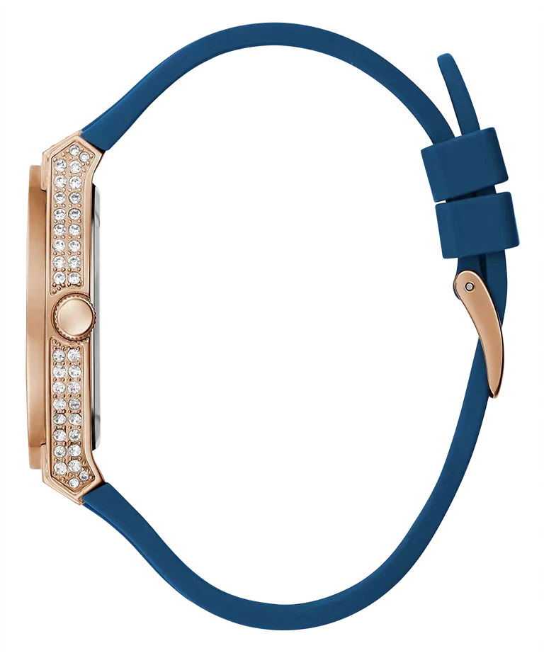  Shop Authentic Guess Multifunction Crystals Rose Gold Dial Blue Rubber Strap Watch For Women - GW0439L4 - Luxxuri