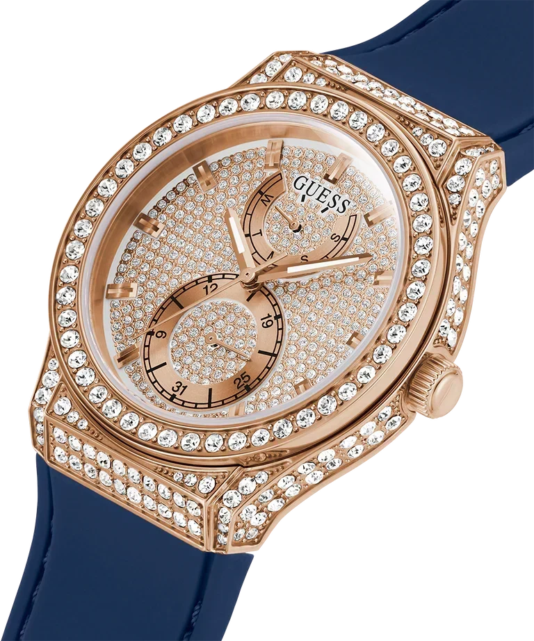  Shop Authentic Guess Multifunction Crystals Rose Gold Dial Blue Rubber Strap Watch For Women - GW0439L4 - Luxxuri