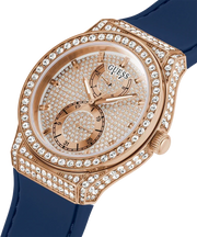  Shop Authentic Guess Multifunction Crystals Rose Gold Dial Blue Rubber Strap Watch For Women - GW0439L4 - Luxxuri