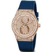  Shop Authentic Guess Multifunction Crystals Rose Gold Dial Blue Rubber Strap Watch For Women - GW0439L4 - Luxxuri