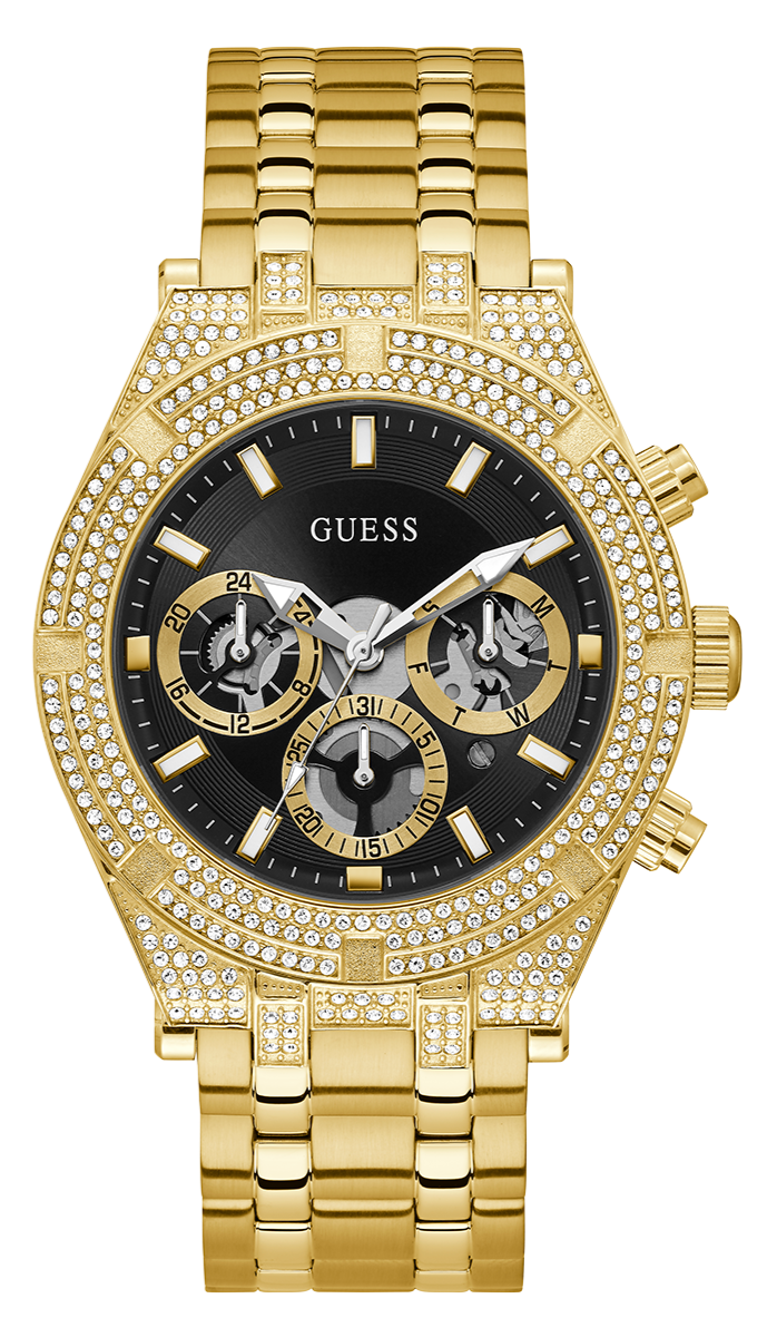  Shop Authentic Guess Multifunction Diamonds Black Dial Gold Steel Strap Watch for Men - GW0455G2 - Luxxuri