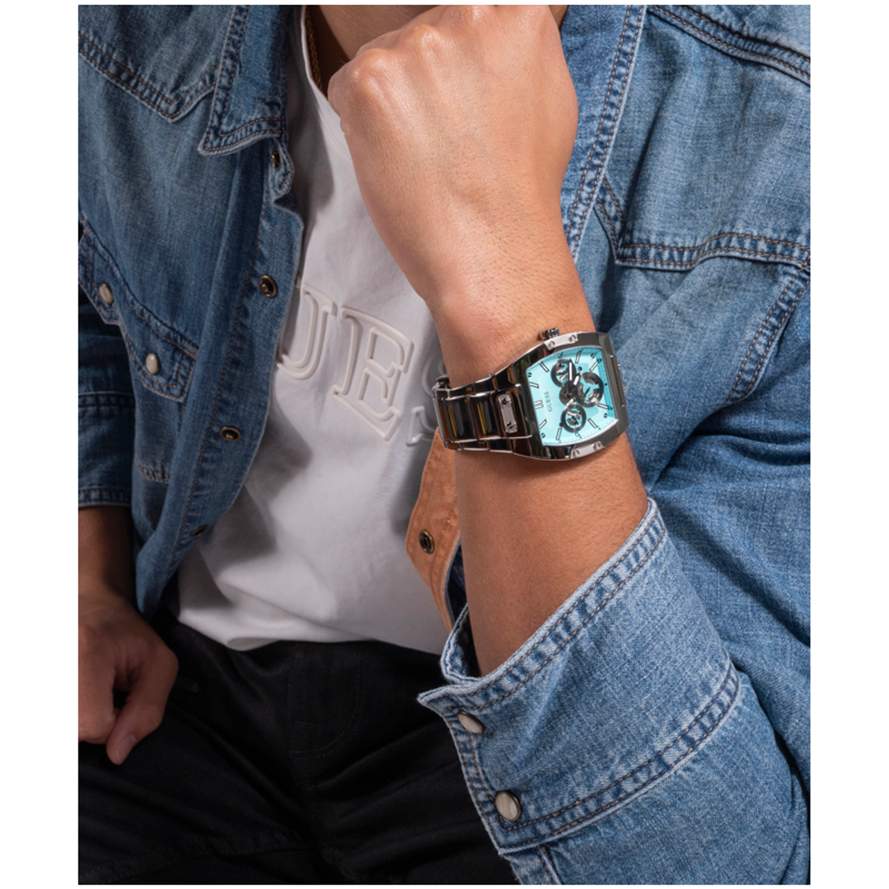  Shop Authentic Guess Phoenix Multi Function Aqua Blue Dial Silver Steel Strap Watch for Men - GW0456G4 - Luxxuri
