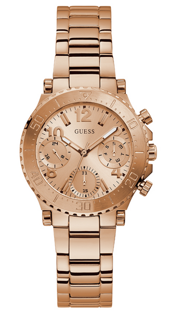  Shop Authentic Guess Cosmic Chronograph Rose Gold Dial Rose Gold Steel Strap Watch for Women - GW0465L2 - Luxxuri