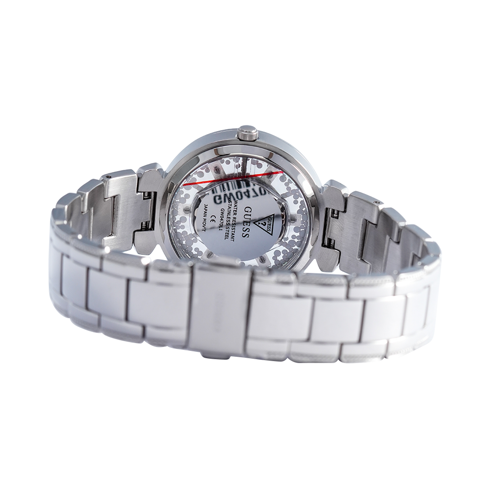  Shop Authentic Guess Night Life Clear Silver Dial Silver Steel Strap Watch for Women - GW0470L1 - Luxxuri