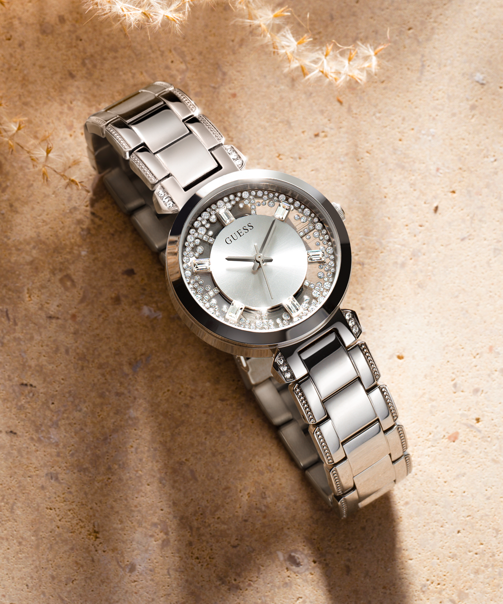  Shop Authentic Guess Night Life Clear Silver Dial Silver Steel Strap Watch for Women - GW0470L1 - Luxxuri