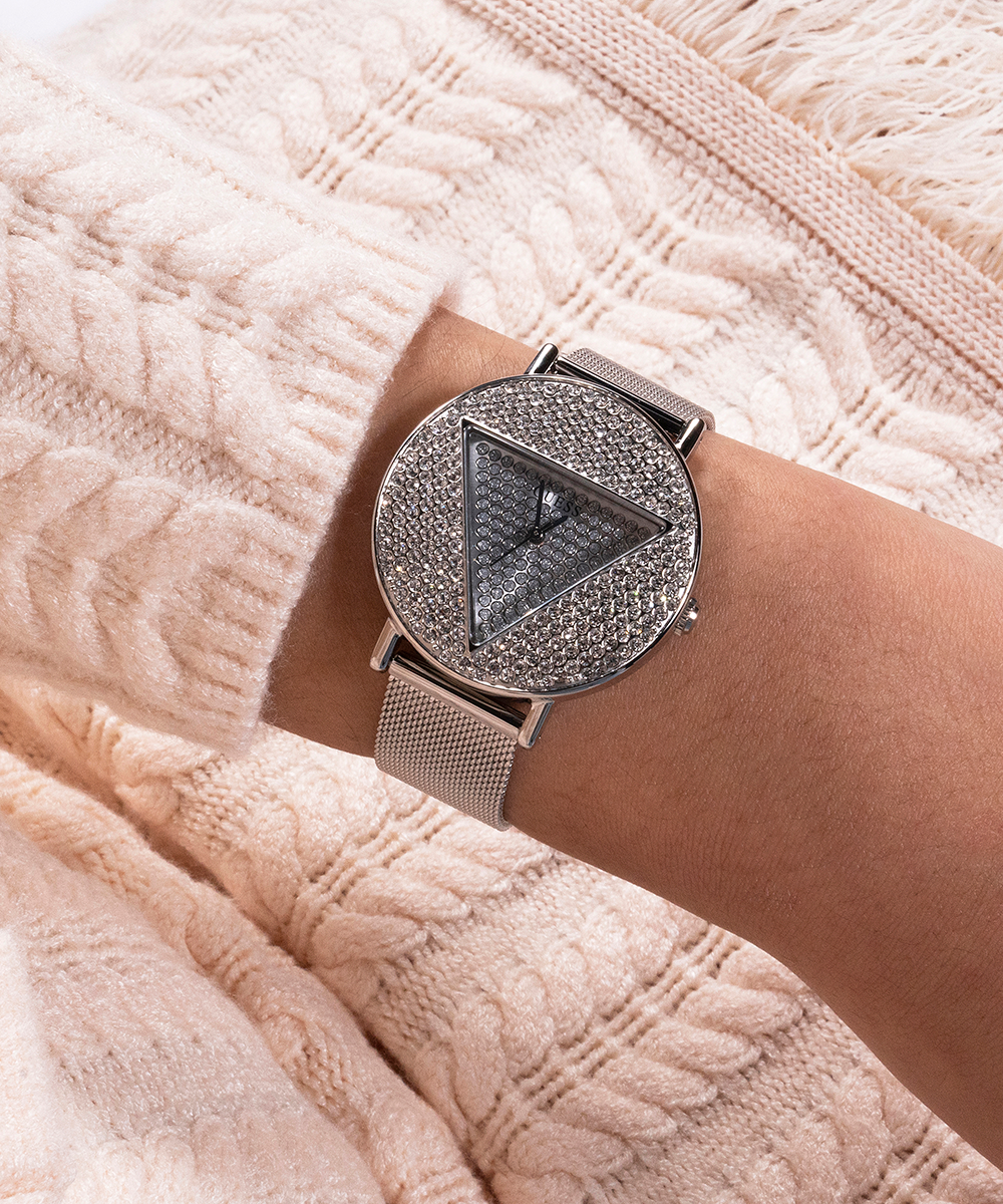  Shop Authentic Guess Iconic Diamonds Rose Gold Dial Rose Gold Mesh Bracelet Watch For Women - GW0477L3 - Luxxuri