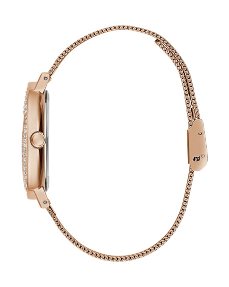  Shop Authentic Guess Iconic Diamonds Rose Gold Dial Rose Gold Mesh Bracelet Watch For Women - GW0477L3 - Luxxuri