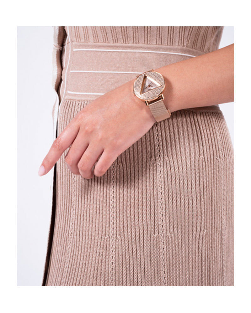  Shop Authentic Guess Iconic Diamonds Rose Gold Dial Rose Gold Mesh Bracelet Watch For Women - GW0477L3 - Luxxuri