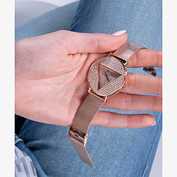  Shop Authentic Guess Iconic Diamonds Rose Gold Dial Rose Gold Mesh Bracelet Watch For Women - GW0477L3 - Luxxuri