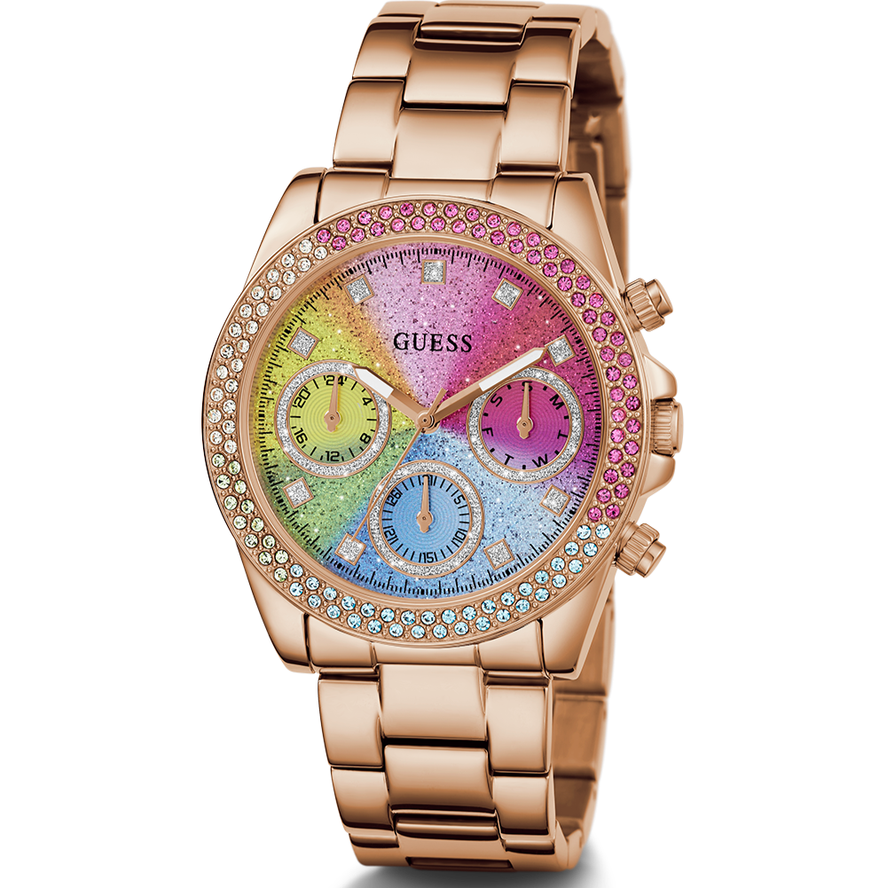  Shop Authentic Guess Confetti Multifunction Multicolor Dial Rose Gold Steel Strap Watch For Women - GW0483L3 - Luxxuri