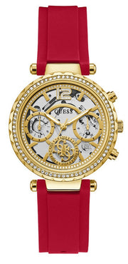  Shop Authentic Guess Solstice Diamonds Gold Dial Red Rubber Strap Watch for Women - GW0484L1 - Luxxuri