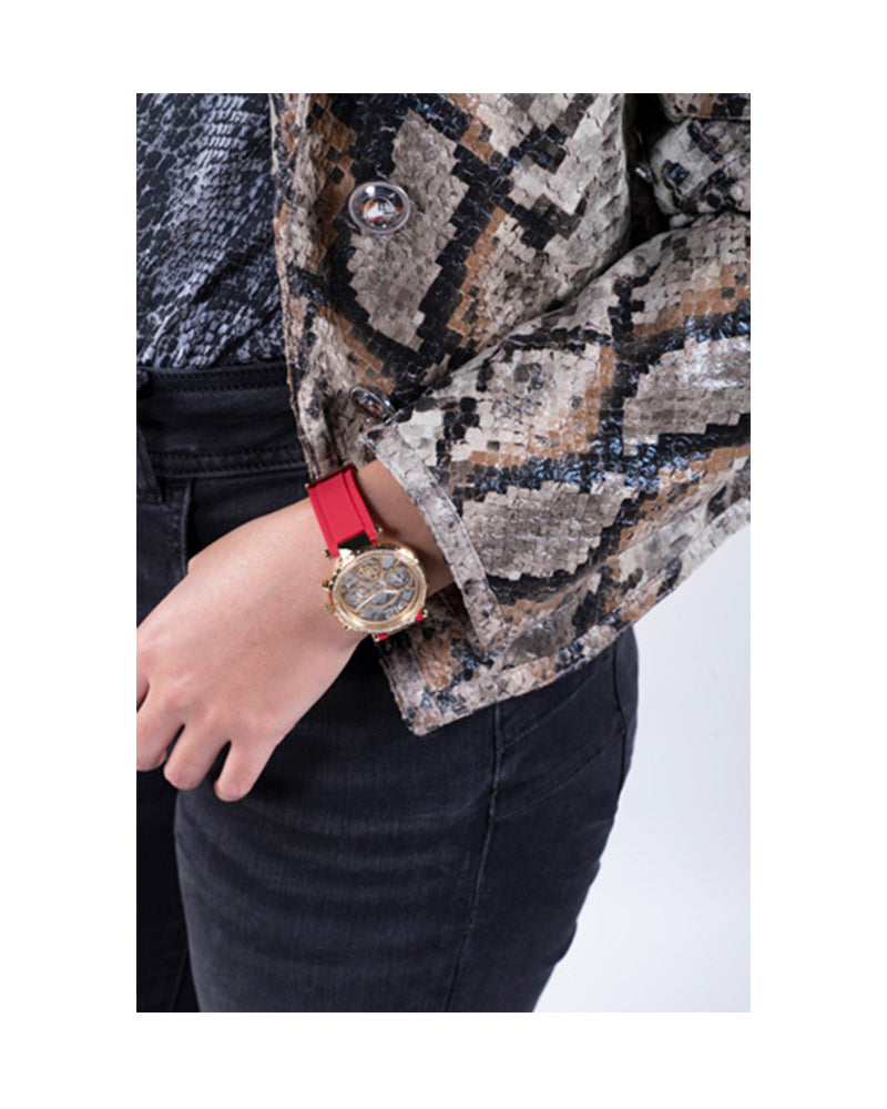  Shop Authentic Guess Solstice Diamonds Gold Dial Red Rubber Strap Watch for Women - GW0484L1 - Luxxuri