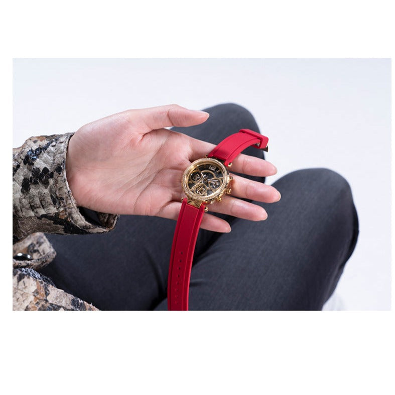 Shop Authentic Guess Solstice Diamonds Gold Dial Red Rubber Strap Watch for Women - GW0484L1 - Luxxuri