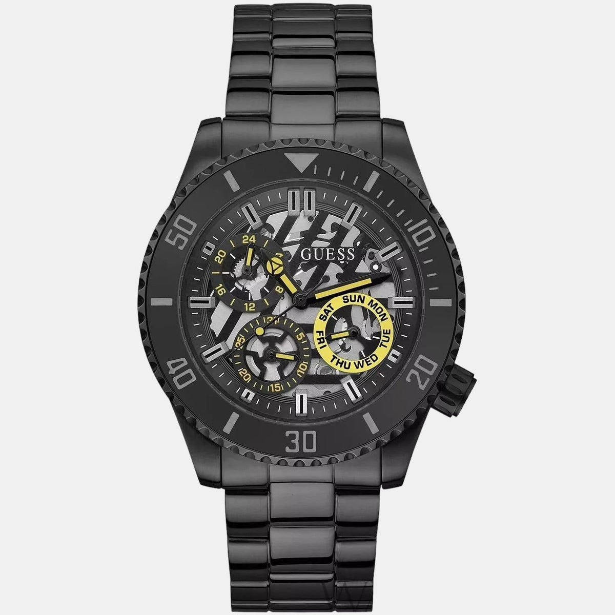  Shop Authentic Guess Axel Multifunction Black Dial Black Steel Strap Watch For Men - GW0488G3 - Luxxuri