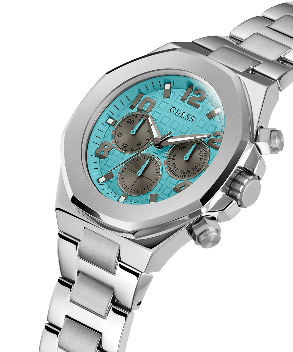  Shop Authentic Guess Empire Chronograph Quartz Sky Blue Dial Silver Steel Strap Watch For Men - GW0489G3 - Luxxuri