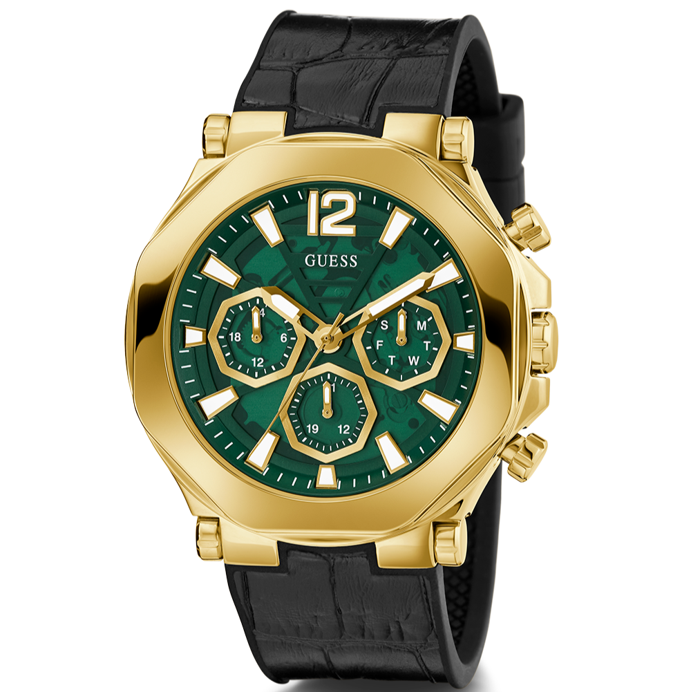  Shop Authentic Guess Edge Chronograph Green Dial Black Leather Strap Watch For Men - GW0492G3 - Luxxuri