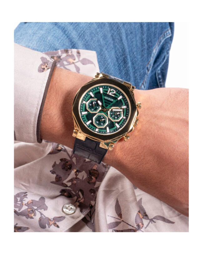  Shop Authentic Guess Edge Chronograph Green Dial Black Leather Strap Watch For Men - GW0492G3 - Luxxuri