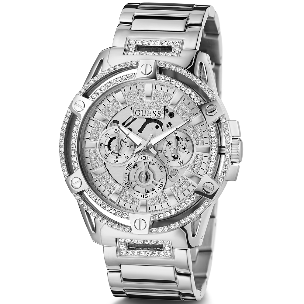  Shop Authentic Guess King Quartz Silver Dial Silver Steel Strap Watch For Men - GW0497G1 - Luxxuri