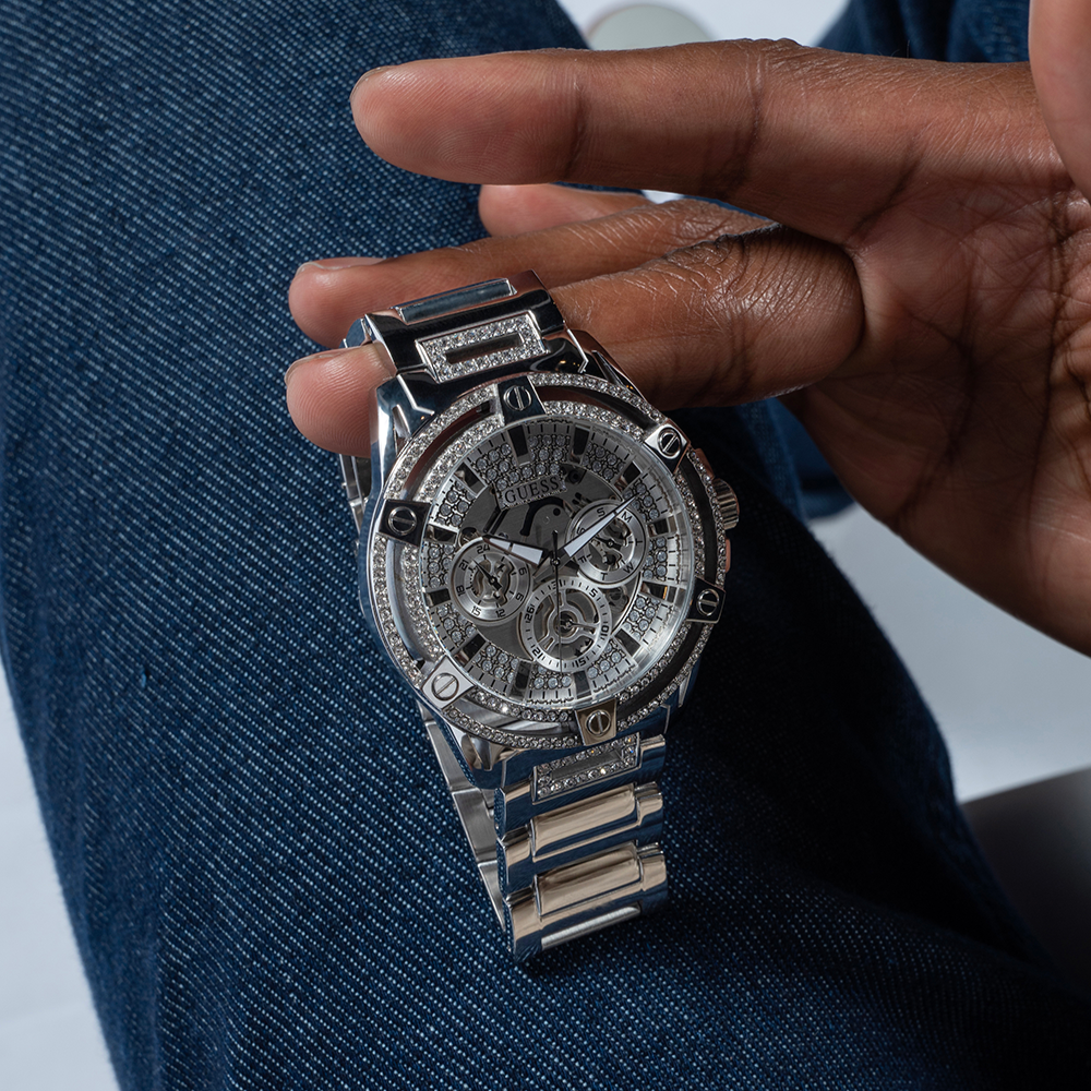  Shop Authentic Guess King Quartz Silver Dial Silver Steel Strap Watch For Men - GW0497G1 - Luxxuri