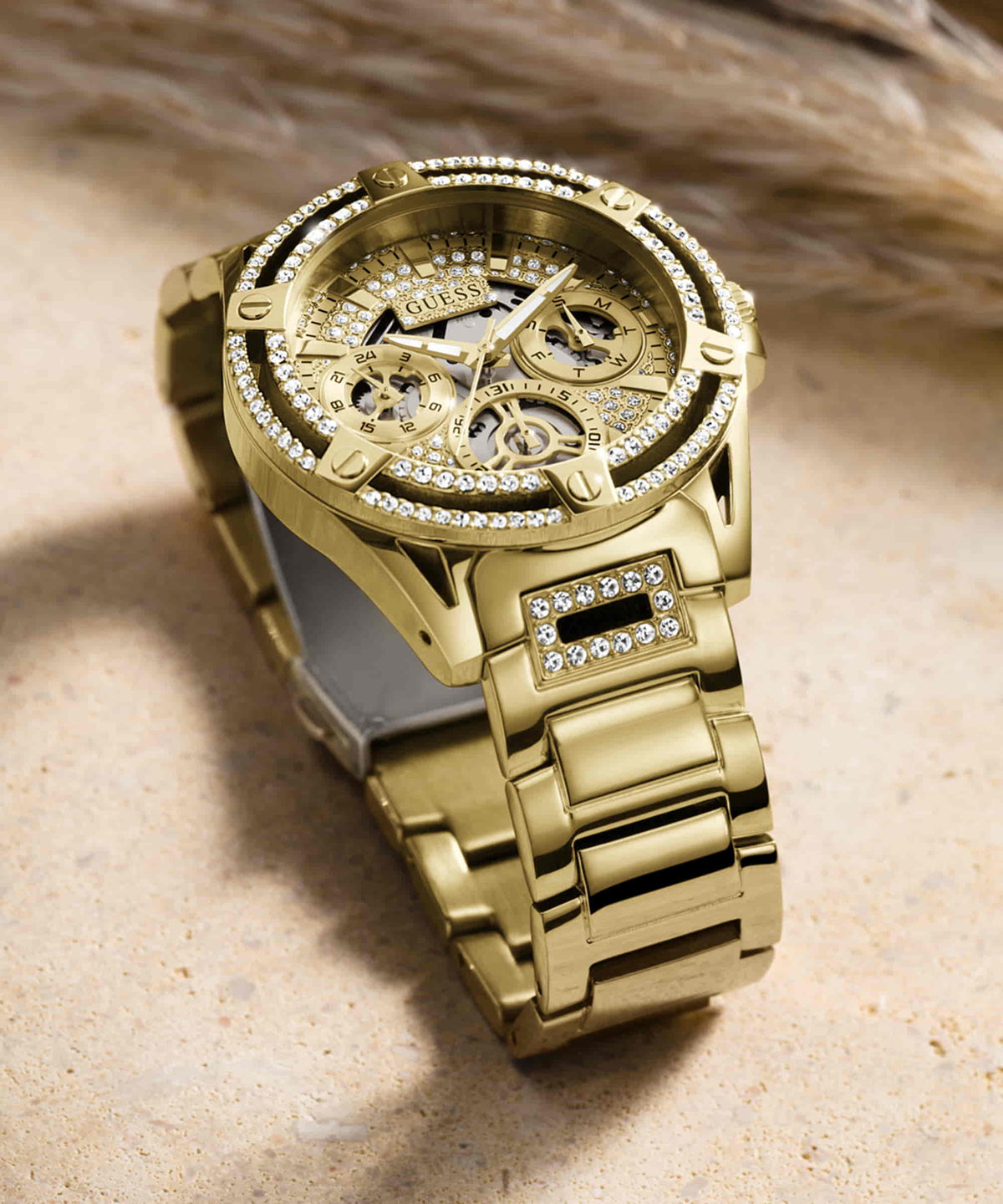  Shop Authentic Guess Queen Quartz Gold Dial Gold Steel Strap Watch For Men - GW0497G2 - Luxxuri