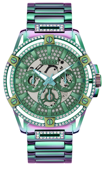  Shop Authentic Guess King Iridescent Multifunction Multicolor Dial Purple Steel Strap Watch For Men - GW0497G3 - Luxxuri
