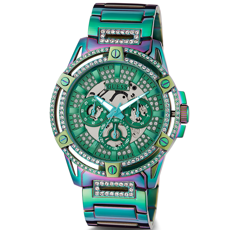  Shop Authentic Guess King Iridescent Multifunction Multicolor Dial Purple Steel Strap Watch For Men - GW0497G3 - Luxxuri