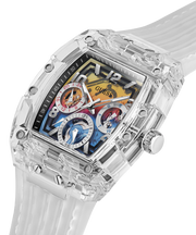  Shop Authentic Guess Phoenix Polycarbonate Clear Multi-function Black Dial Clear Rubber Strap Watch for Men - GW0499G3 - Luxxuri