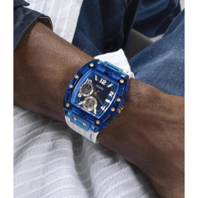  Shop Authentic Guess Phoenix Analog Blue Dial White Silicone Strap Watch For Men - GE0499G6 - Luxxuri