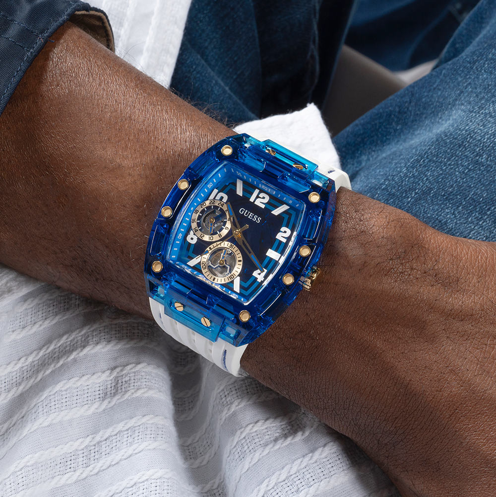  Shop Authentic Guess Phoenix Multifunction Blue Dial White Rubber Strap Watch for Men - GW0499G6 - Luxxuri