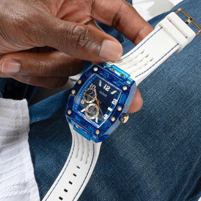  Shop Authentic Guess Phoenix Analog Blue Dial White Silicone Strap Watch For Men - GE0499G6 - Luxxuri