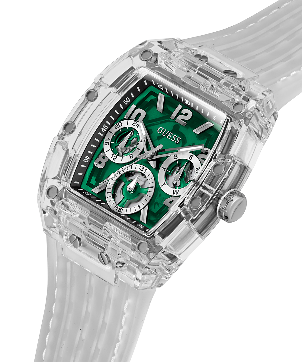  Shop Authentic Guess Phoenix Quartz Green Dial Transparent Silicone Strap Watch For Men - GW0499G8 - Luxxuri