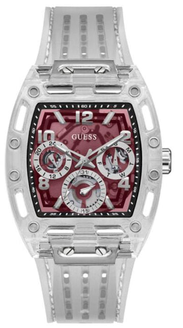  Shop Authentic Guess Phoenix Quartz Burgundy Dial Transparent Silicone Strap Watch For Men - GW0499G9 - Luxxuri