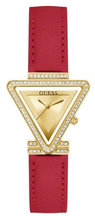  Shop Authentic Guess Fame Quartz Gold Dial Red Leather Strap Watch For Women - GW0504L2 - Luxxuri