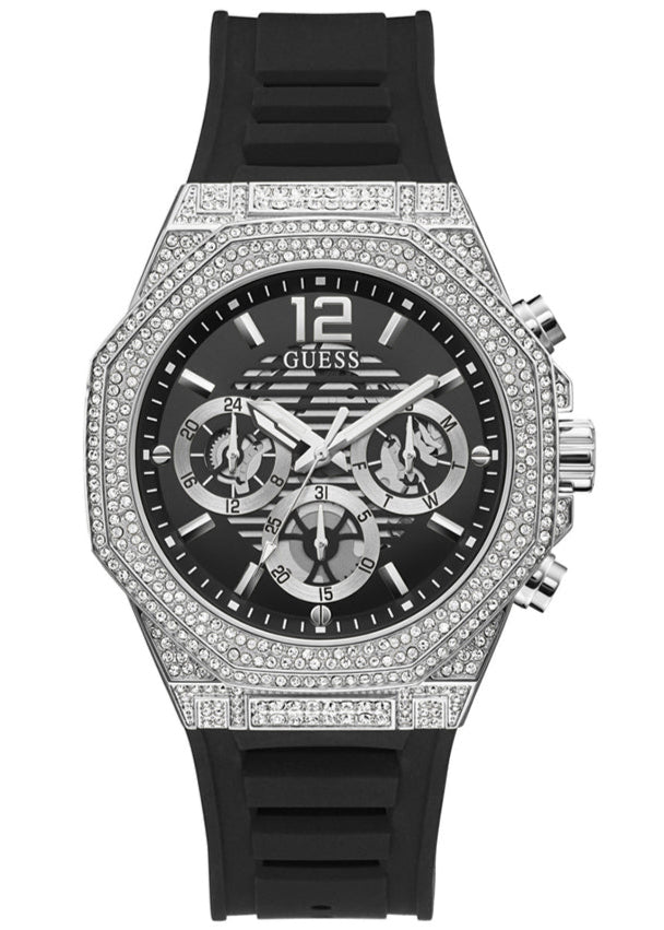  Shop Authentic Guess Momentum Chronograph Crystals Black Dial Black Silicone Strap Watch For Men - GW0518G1 - Luxxuri