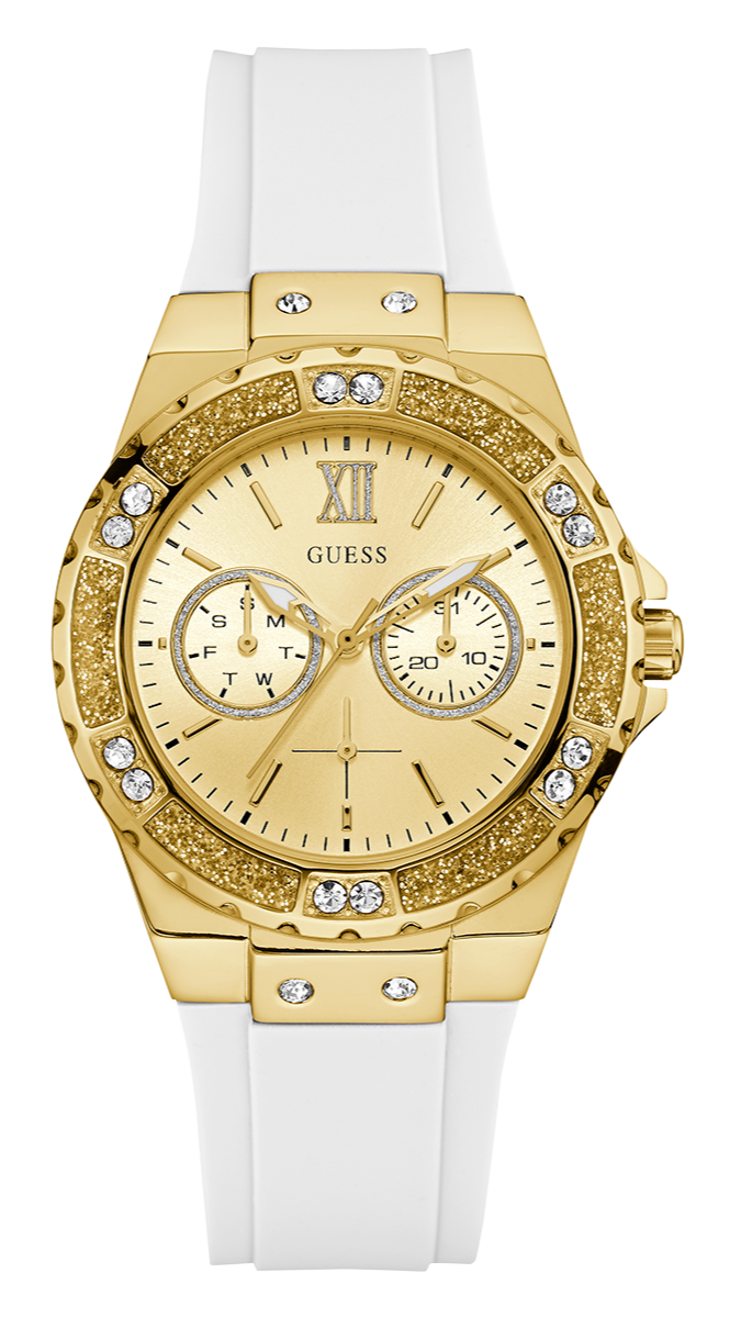  Shop Authentic Guess Multifunction Gold Dial White Rubber Strap Watch for Women - GW0519L2 - Luxxuri