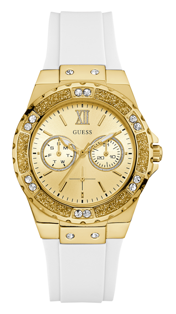 Shop Authentic Guess Multifunction Gold Dial White Rubber Strap Watch for Women - GW0519L2 - Luxxuri