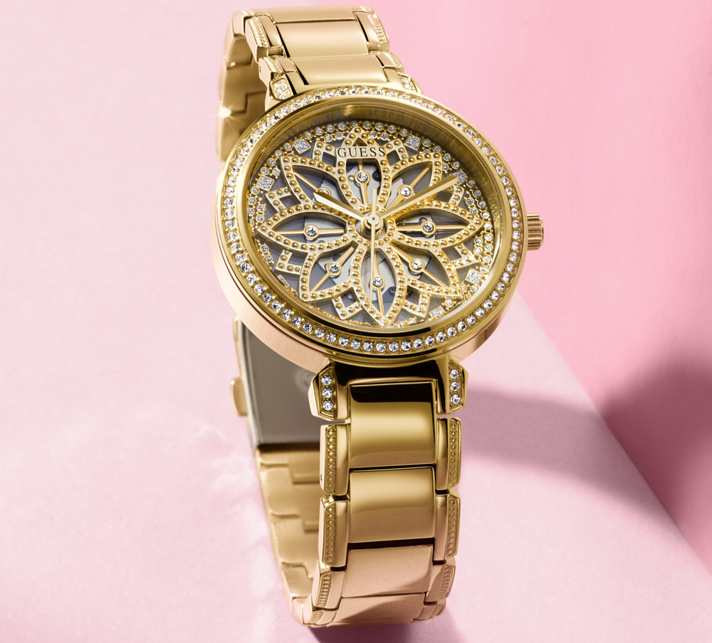  Shop Authentic Guess Lily Quartz Gold Dial Gold Steel Strap Watch For Women - GW0528L2 - Luxxuri