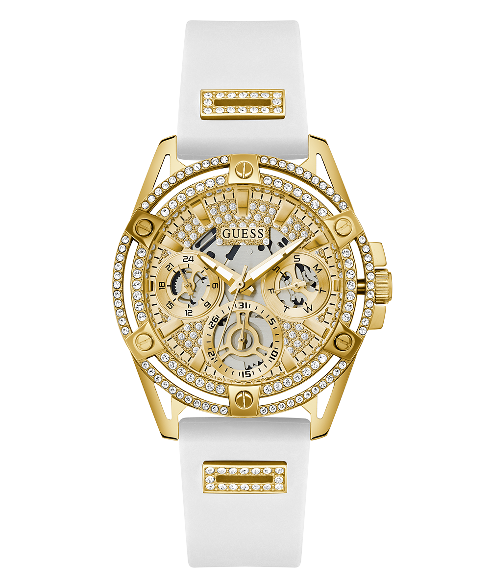  Shop Authentic Guess Queen Quartz Gold Dial White Silicone Strap Watch For Women - GW0536L2 - Luxxuri