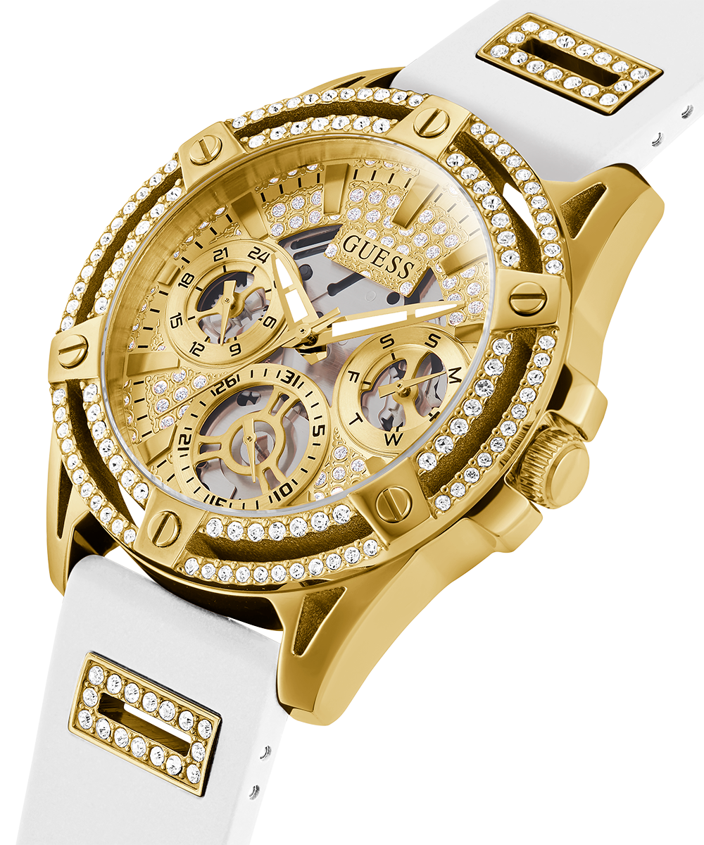  Shop Authentic Guess Queen Quartz Gold Dial White Silicone Strap Watch For Women - GW0536L2 - Luxxuri