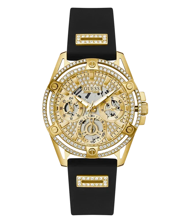  Shop Authentic Guess Queen Quartz Gold Dial Black Silicone Strap Watch For Women - GW0536L3 - Luxxuri