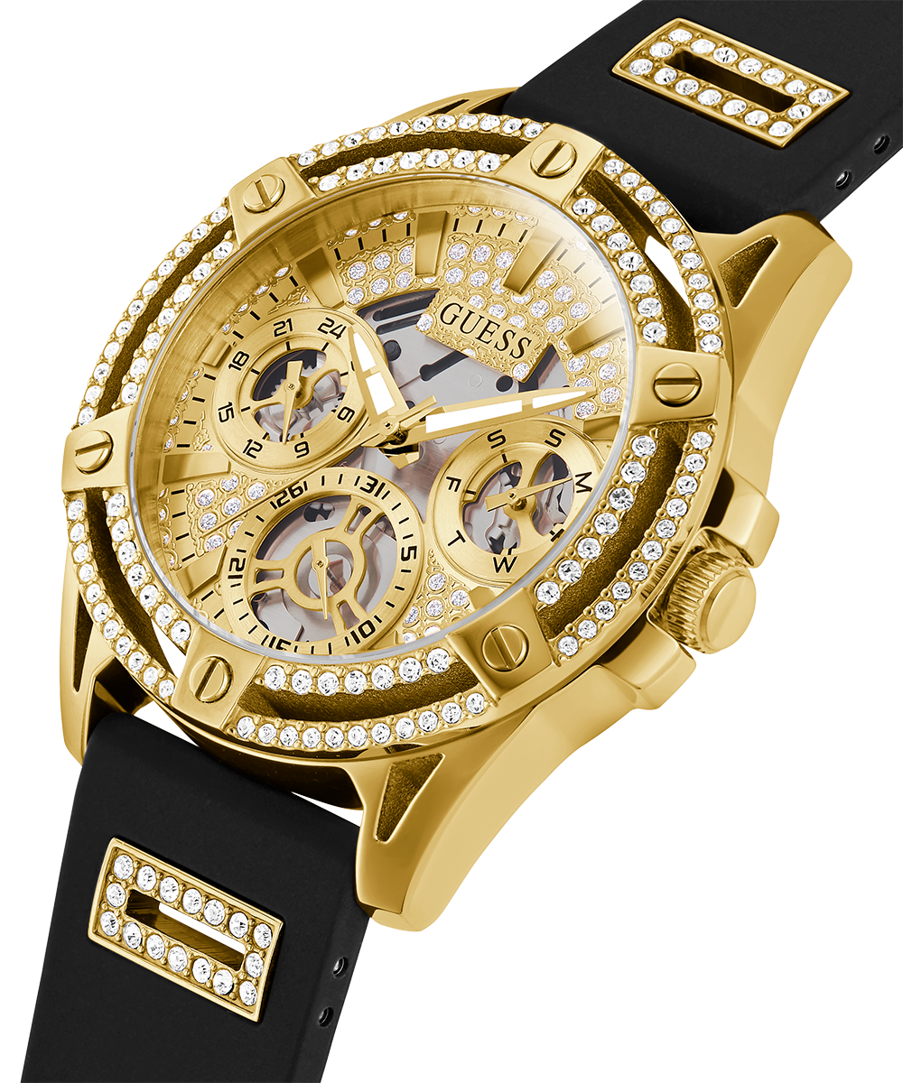  Shop Authentic Guess Queen Quartz Gold Dial Black Silicone Strap Watch For Women - GW0536L3 - Luxxuri