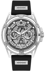  Shop Authentic Guess King Quartz Crystals Silver Dial Black Silicone Strap Watch For Men - GW0537G1 - Luxxuri