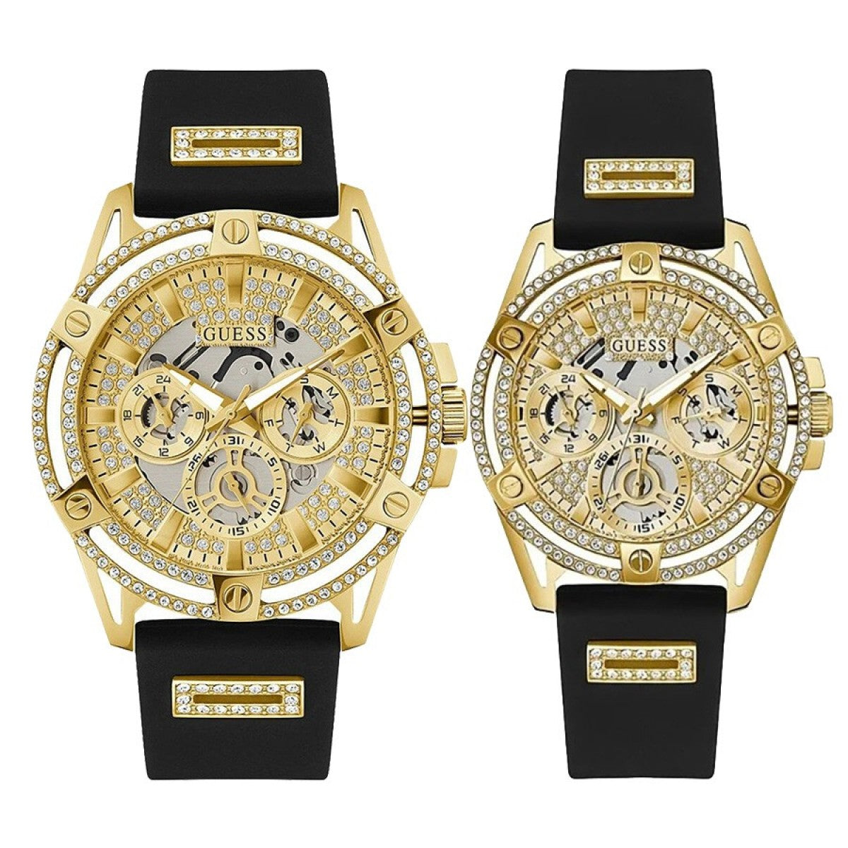  Shop Authentic Guess Queen Quartz Gold Dial Black Silicone Strap Watch For Women - GW0536L3 - Luxxuri