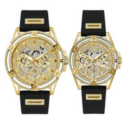  Shop Authentic Guess Queen Quartz Gold Dial Black Silicone Strap Watch For Women - GW0536L3 - Luxxuri